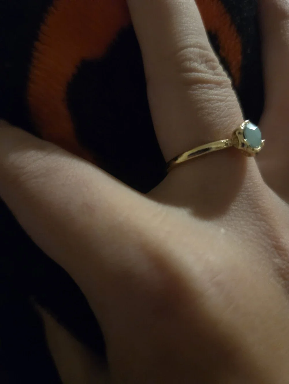 Gold Tone Aqua Blue Stone Ring Size 7 Zinc Alloy